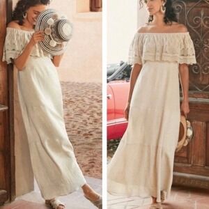 Soft Surroundings Brittsommar Crochet Guaze Off the Shoulder Maxi Dress